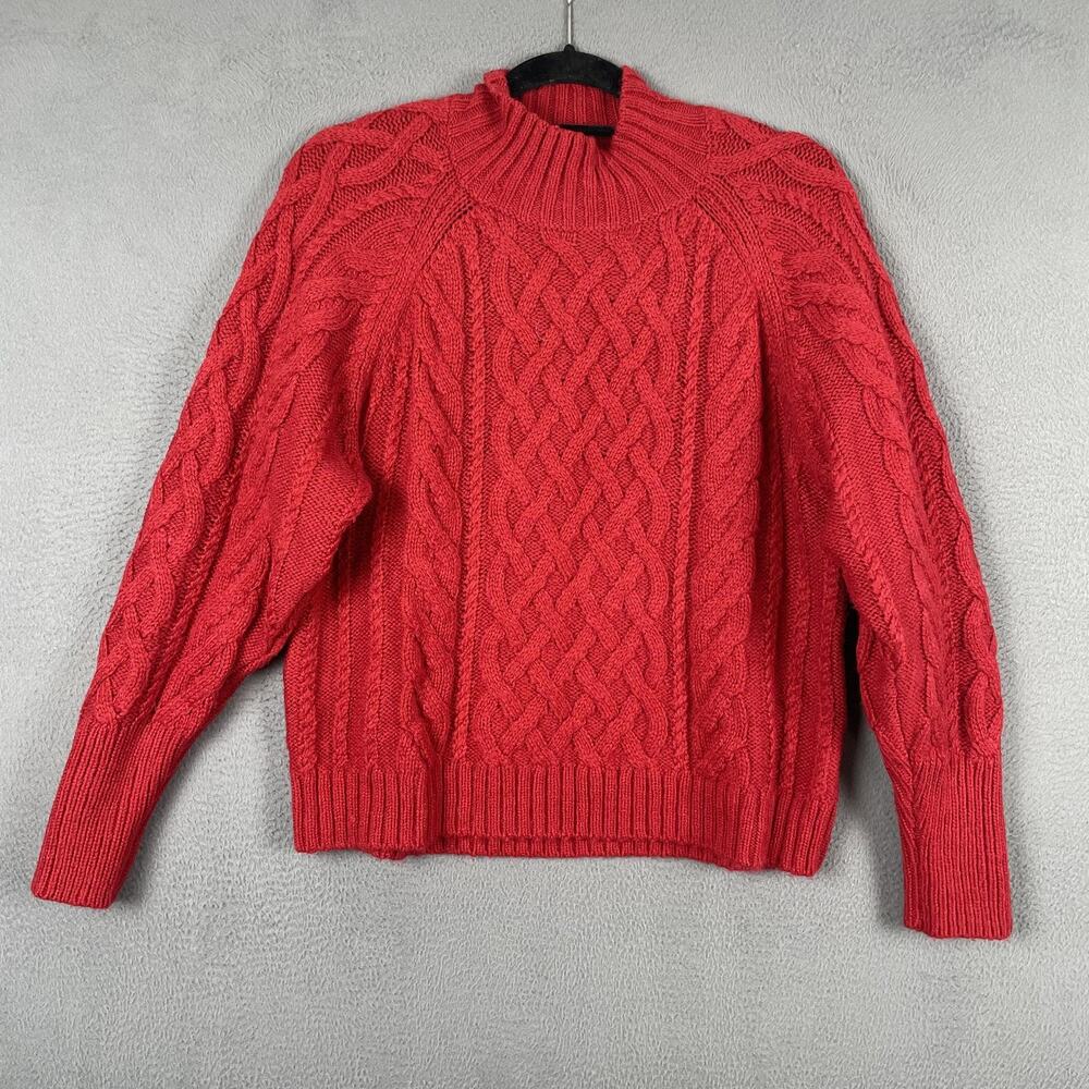 Gap Sweater Womens Small Red Blouson Cable Knit Mock Neck Raglan Pullover
